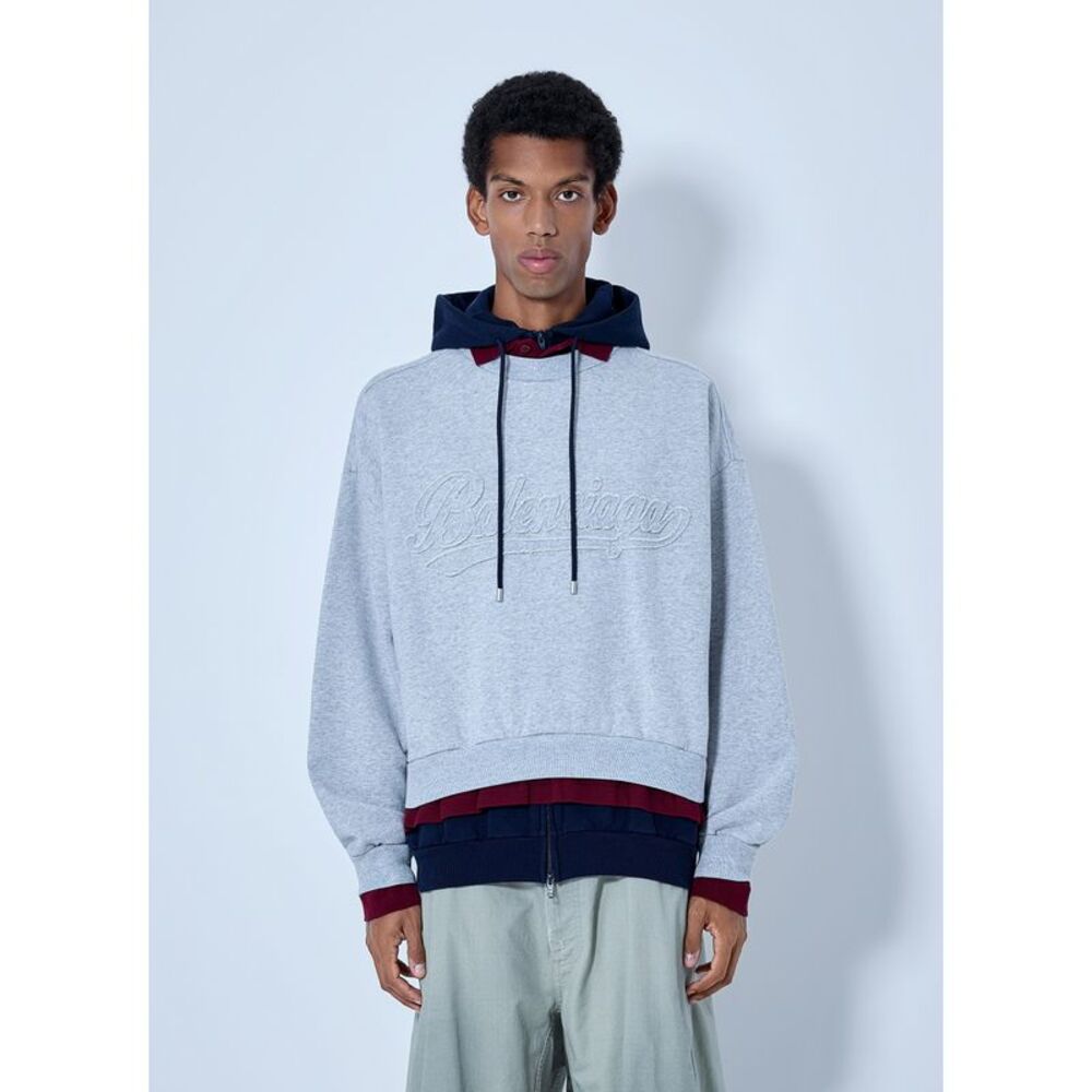 Balenciaga Men Layered Hoodie With Embroidered Logo